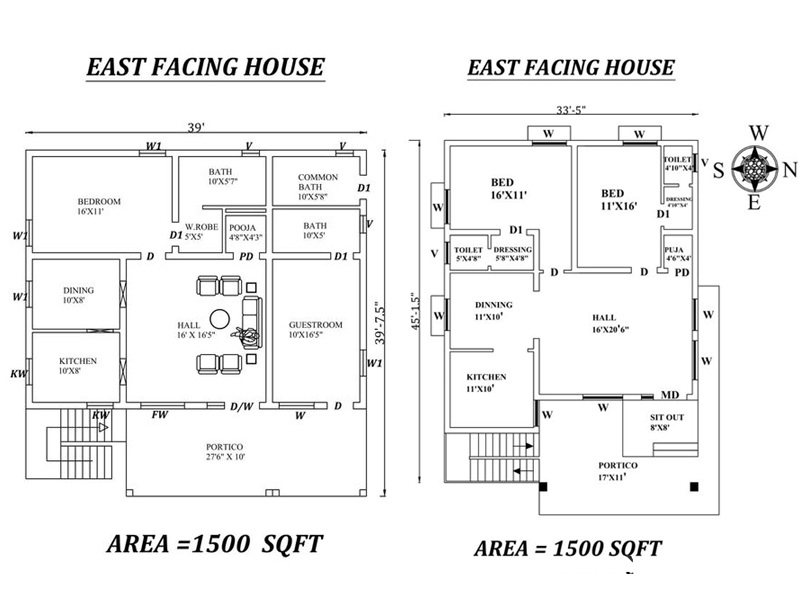 10 Perfect 1500 Sq Ft House Plans Following Vastu Shastra - 1500 SQ FT House Plans 6 Bedrooms