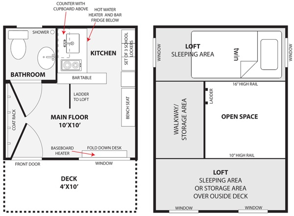 100 Sq Ft Hummingbird Tiny House With Loft - 100 SQ FT Tiny House Plans