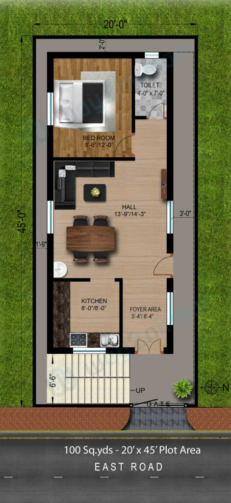 100 sq yds 20x45 sq ft east face house 1bhk floor plan jpg Indian  - 100 SQ FT House Plans In Kerala