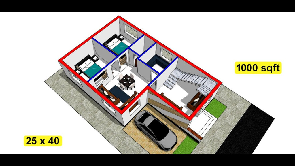 1000 SQFT HOUSE PLAN 2 BED ROOM WITH CAR PARKING II 25 X 40 GHAR KA  - 1000 SQ FT House Plan With Car Parking In India