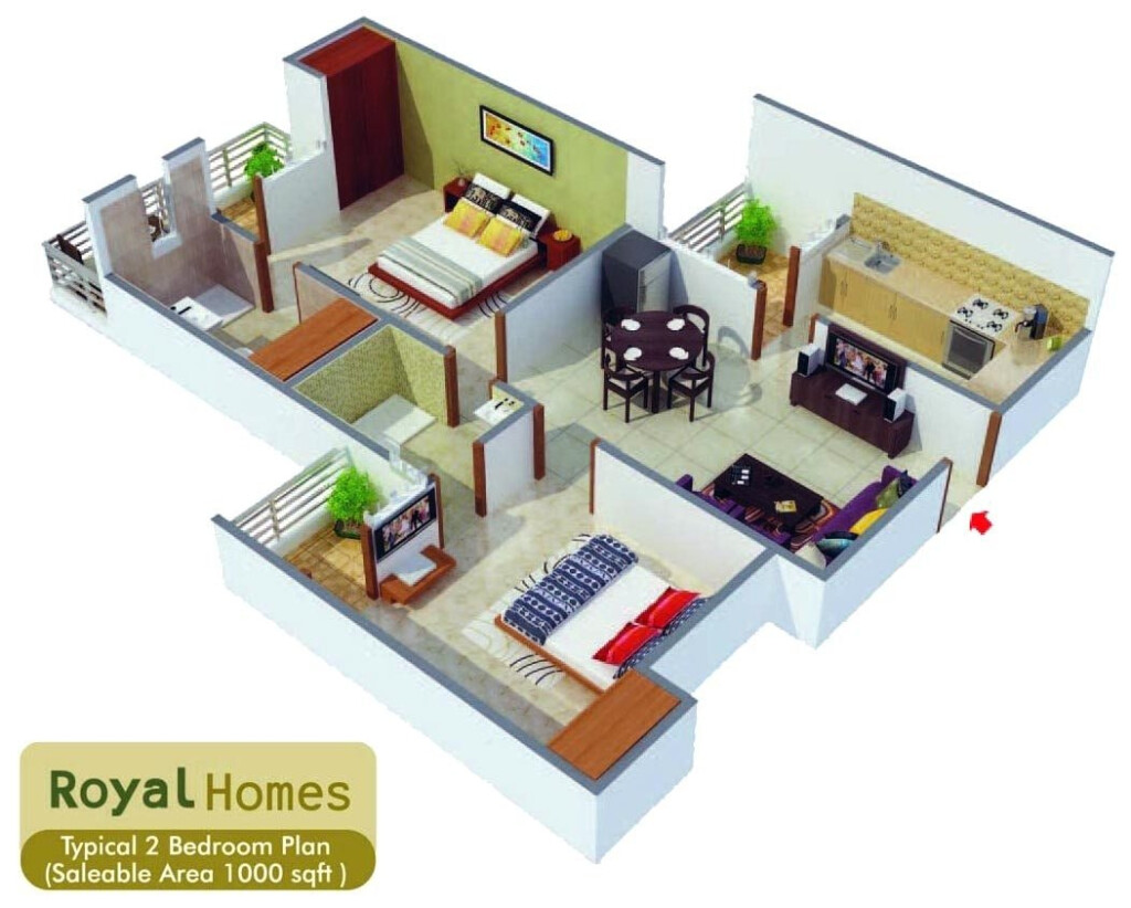 1000 Square Feet Home Plan With 2 Bedrooms Everyone Will Like Acha Homes - 1000 Sq.Ft House Plan