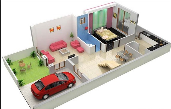 1000 Square Feet House Plan With Car Parking Modern Small House Plans  - 1000 SQ FT House Plans With Car Parking 3D