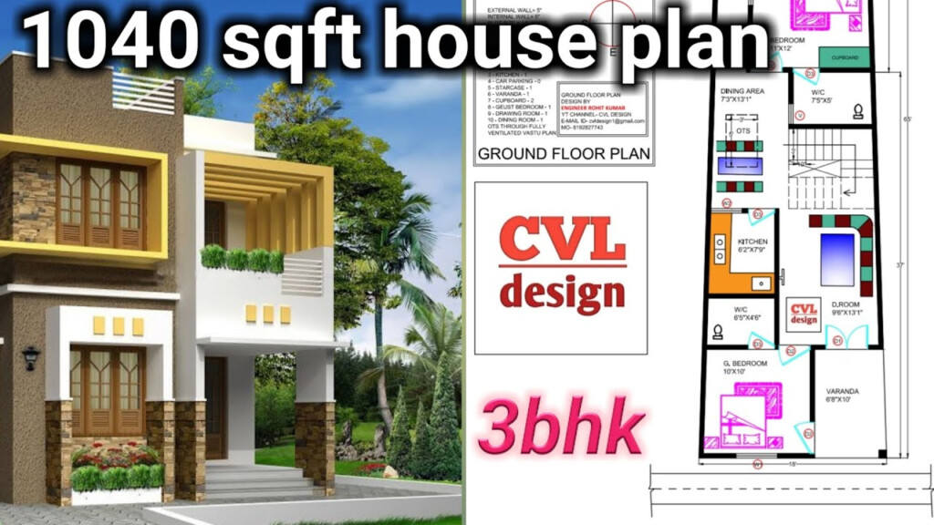 1040 Sq Ft House Plans 3 Bedroom 1040 Sqft Ghar Ka Naksha 3bhk  - 1040 SQ FT House Plans 2 Story