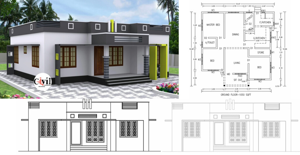 1050 Sq Ft House Plans - 3 Bedroom House Plans 1050 SQ FT Vaulted Ceiling