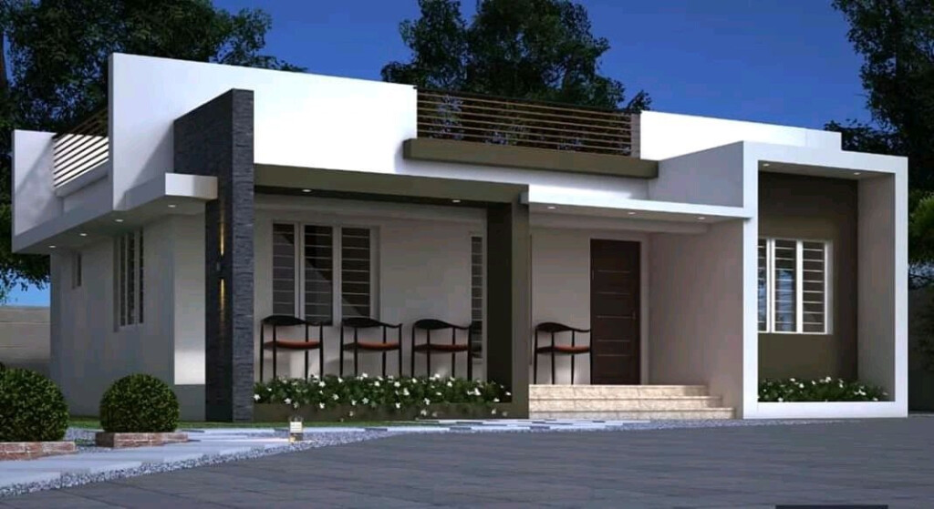 1050 Square Feet 3 Bedroom Single Floor Contemporary Style House And  - 3 Bedroom House Plans 1050 SQ FT Vaulted Ceiling