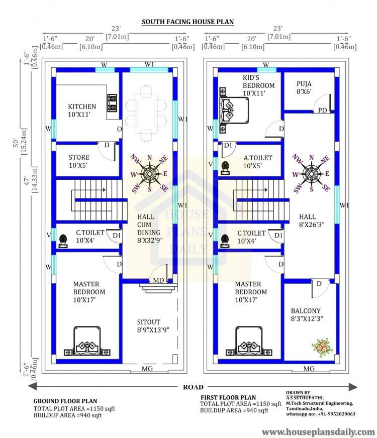 1150 Sq Ft House Plans 3 Bedroom 23 50 House Plan 1150 SQFT Home  - 1150 SQ FT House Plan