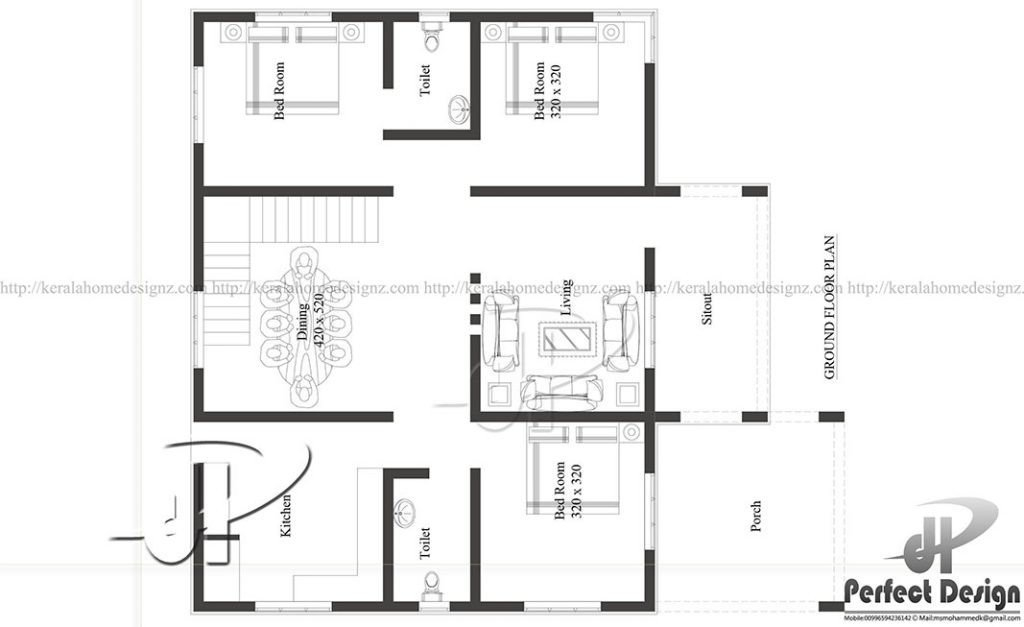 1150 Square Feet 3 Bedroom Traditional Style Single Floor House And  - 1150 SQ FT House Plan