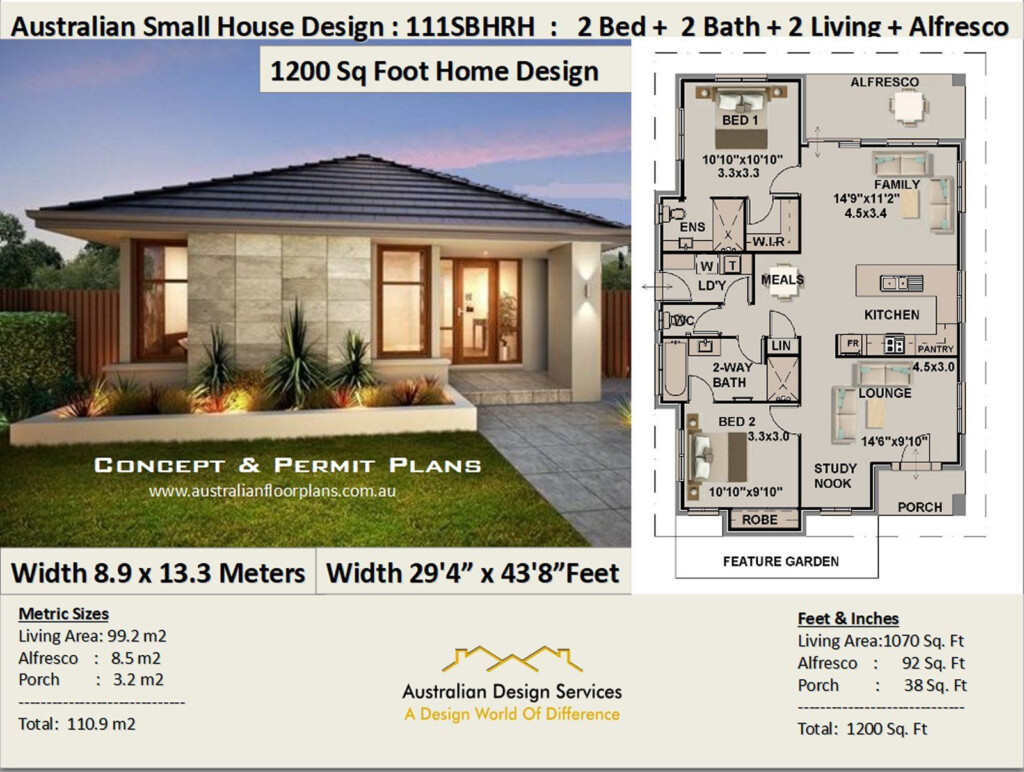 1200 Sq Foot House Plan Or 110 9 M2 2 Bedroom 2 Bathroom House  - Small House Floor Plans 1200 SQ FT