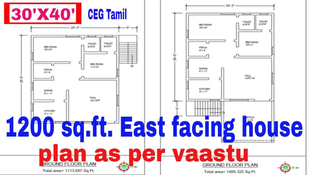 1200 Sq ft East Facing 2BHK House Plan As Per Vastu Plan YouTube - 2 Bhk House Plan In 1200 SQ FT East Facing