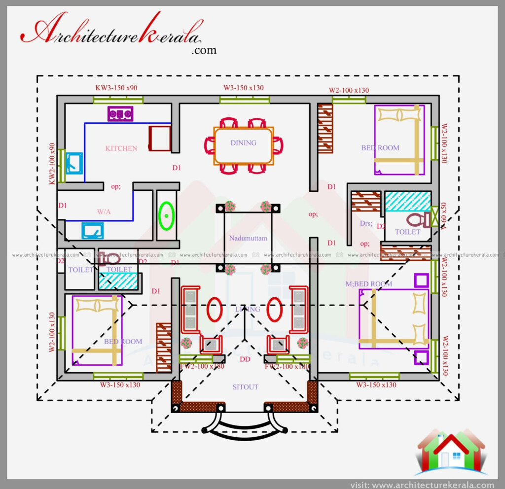 1200 SQ FT HOUSE PLAN IN NALUKETTU DESIGN ARCHITECTURE KERALA - 1200 SQ FT 1 Story House Plans