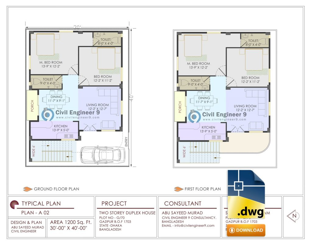 1200 Sq Ft Residential Building Plan Free Download DWG PDF - 1200 SQ FT House Plan Estimate