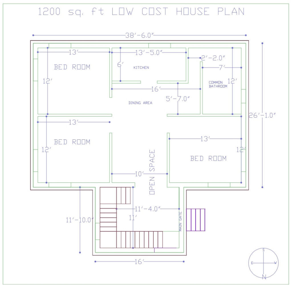 1200 Sq ft T House Plan And Rate Or Cost Of Construction - 1200 SQ FT House Plan Estimate