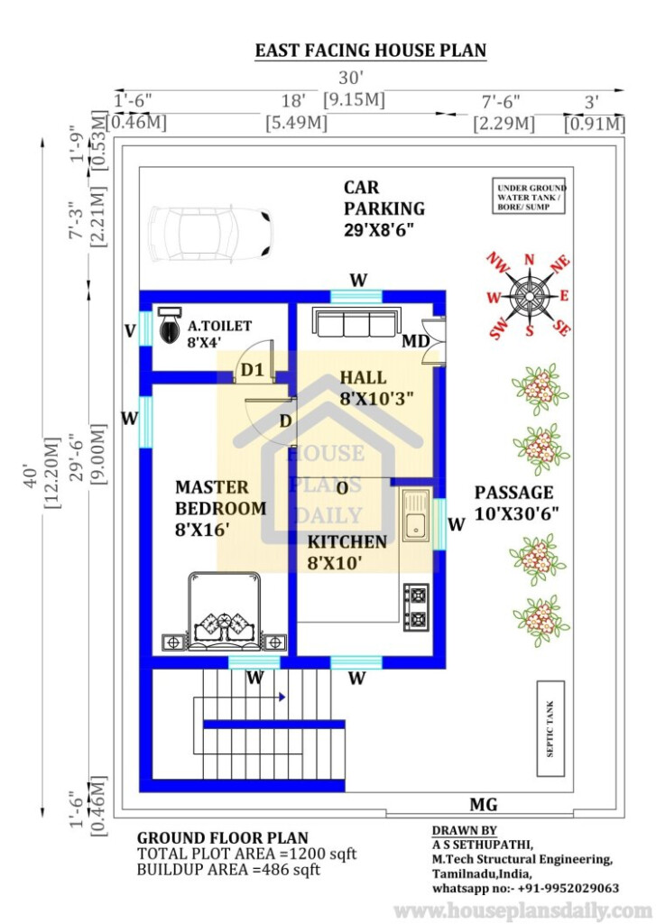 1200 Square Feet House Plan With Car Parking 30x40 House House Plan  - 1200 SQ FT House Plan With Car Parking