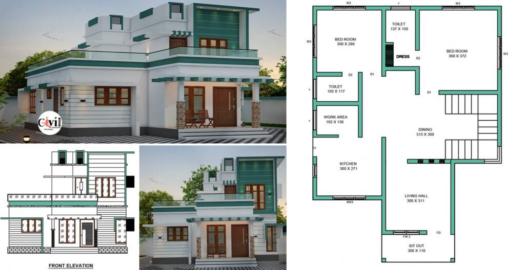 1260 Sq Ft 3BHK Modern Two Storey Home And Free Plan Engineering  - 1260 SQ FT House Plan