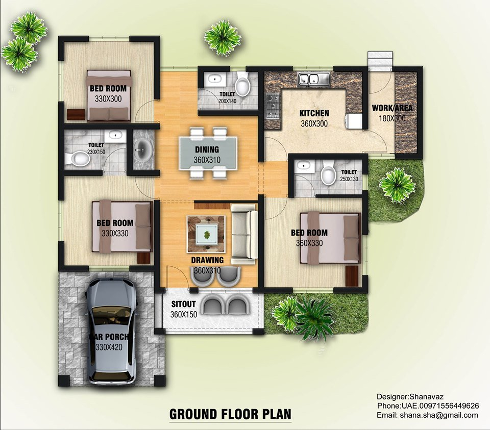 1300 Sq Ft 3BHK Single Storey Modern House And Plan Home Pictures - 1300 SQ FT House Plans With Detached Garage Plans