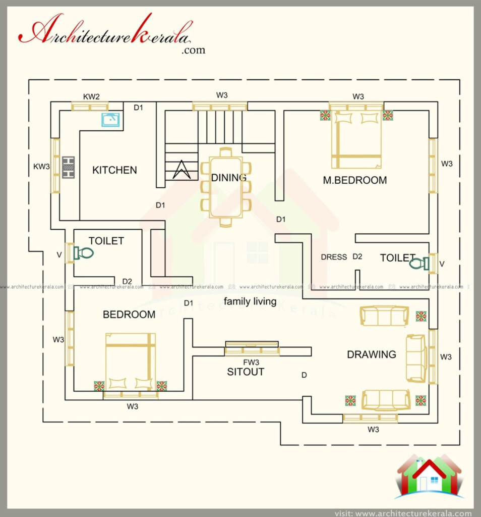 1300 Sq Ft House Plan And Contemporary Style Elevation Separate  - 1300 SQ FT 3 Bed 2 Bath Room House Plans