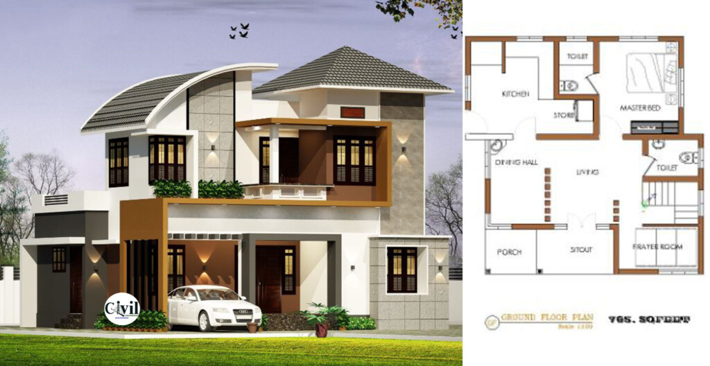 1375 Sq Ft 3BHK Contemporary Style Two Storey House And Free Plan  - 1375 SQ FT House Plans