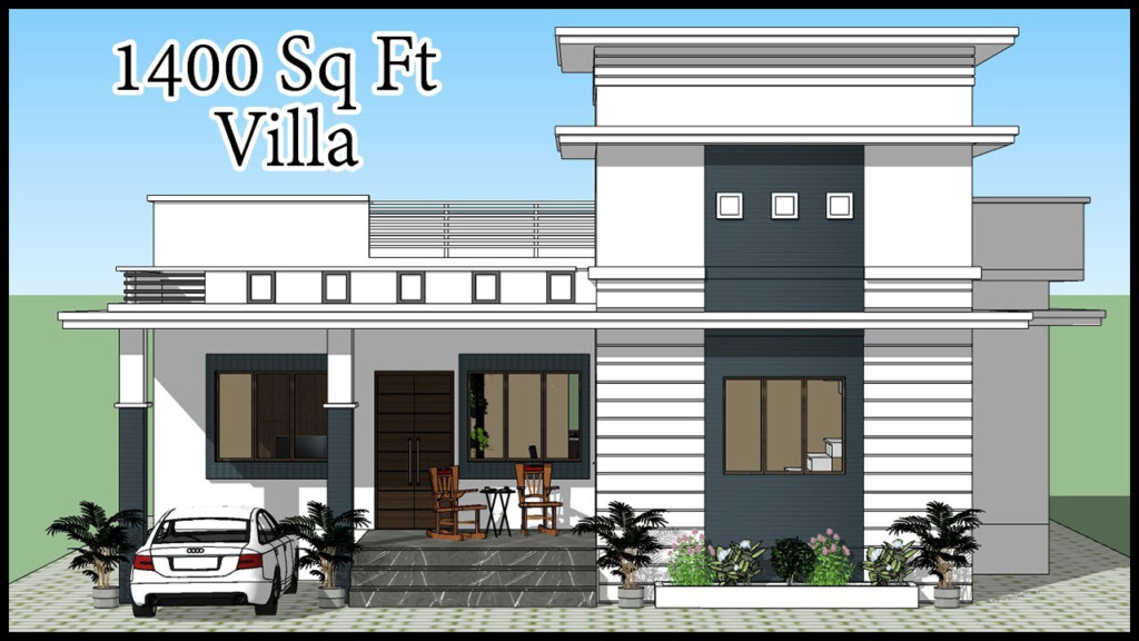 1400 Sq Ft 3D 3 Bedroom House Design 3d Villa Home Plan Villa  - 3 Bedroom Open Concept 1400 SQ FT House Plans