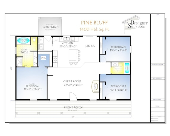 1400 Sq Ft House Plans - 3 Bedroom Open Concept 1400 SQ FT House Plans