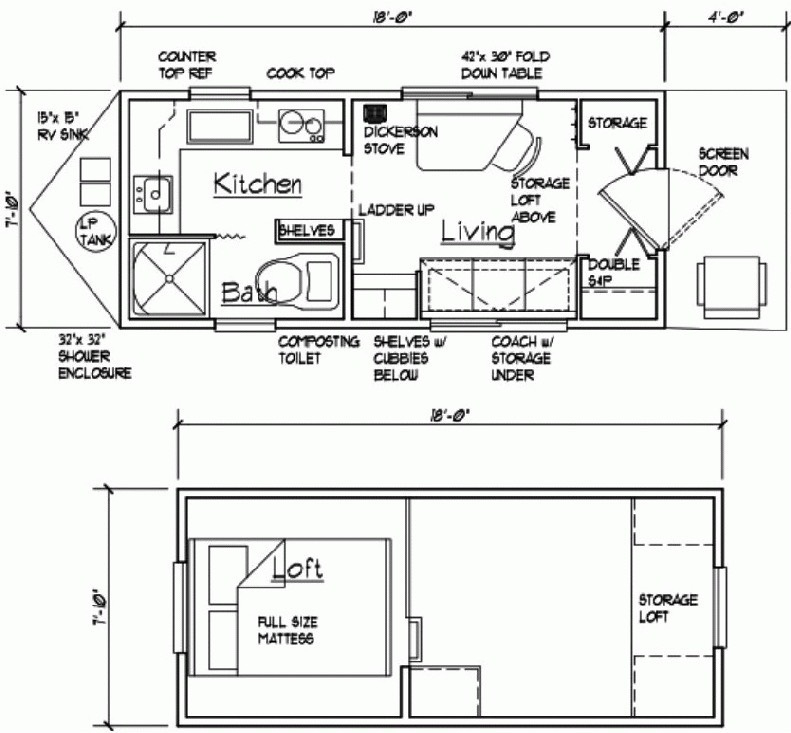 144 Sq Ft Tiny Cabin On Wheels - 144 SQ FT House Plans