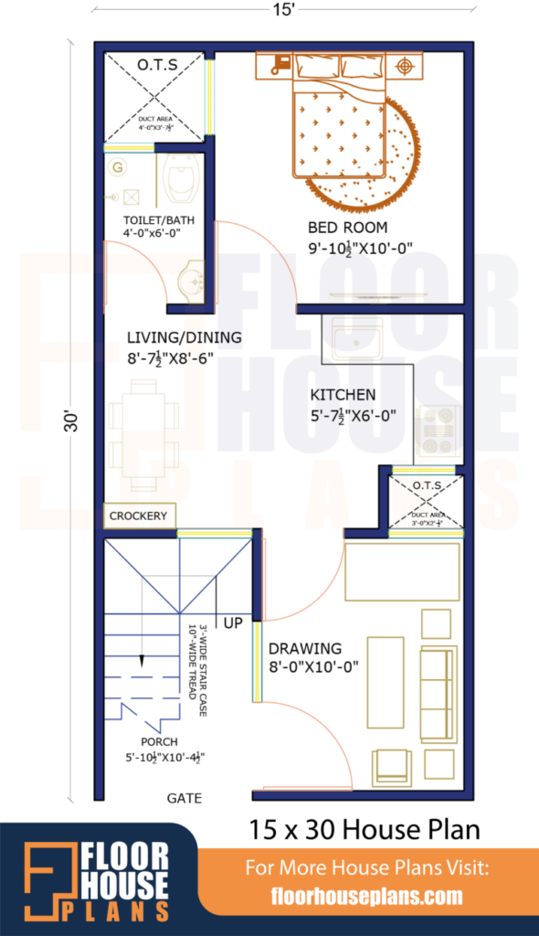 15 X 30 House Plan 450 Square Feet House Plan Design - 450 SQ FT House Plans With 1 Bedroom