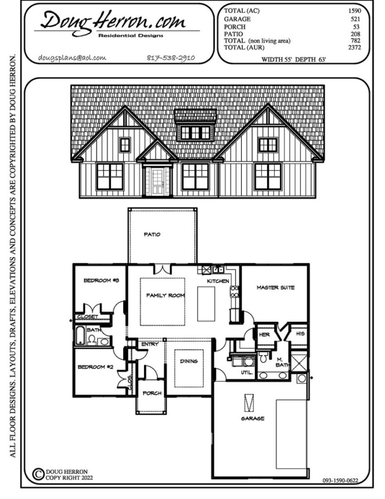 1590 Sq Ft 3 Bed 2 Bath House Plan 0093 1590 0622 Doug Herron - 1590 SQ FT House Plan