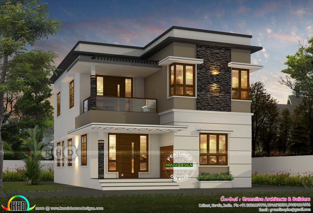 1600 Sq ft 4 Bedroom Modern Flat Roof House Kerala Home Design And  - 1600 SQ FT Contemporary House Plans