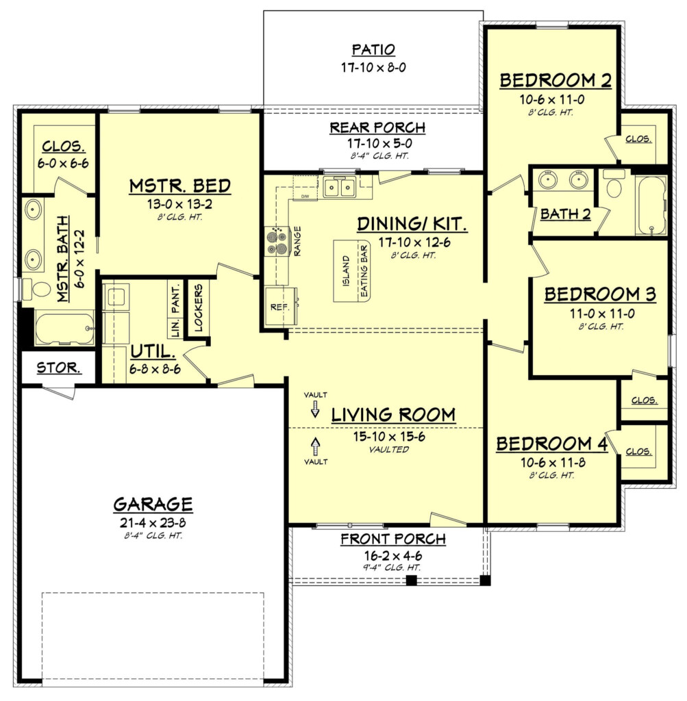 1600 Sqft 4 Bedroom House Plans Printable Templates Free - 1600 SQ FT 4 Bedroom House Plans