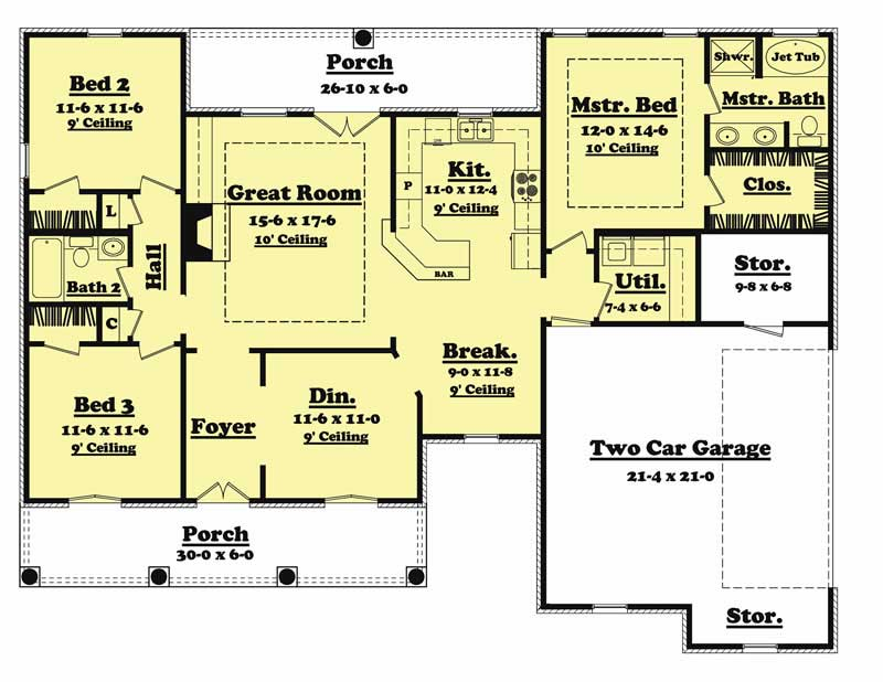 1600 Square Foot European Style House Plan 3 Bed 2 Bath - 1600 SQ FT Split Bedroom House Plans