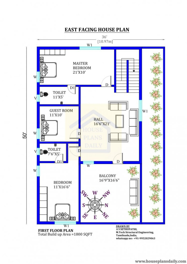 1800 Sq Ft House Plan Best East Facing House Plan House Plans And  - 18 000 SQ FT House Plans