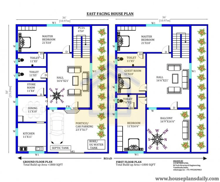 1800 Sq Ft House Plan Best East Facing House Plan House Plans And  - 18 000 SQ FT House Plans