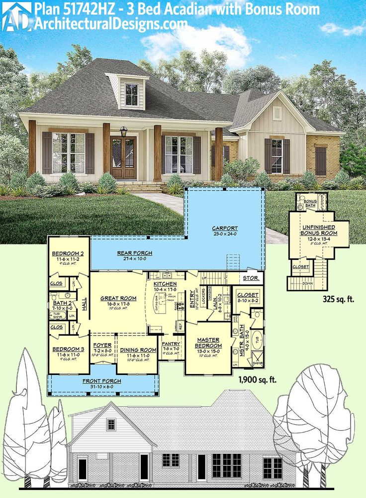 1800 Sq Ft House Plans With Bonus Room Acadian House Plans Acadian  - 1800 SQ FT Acadian House Plans