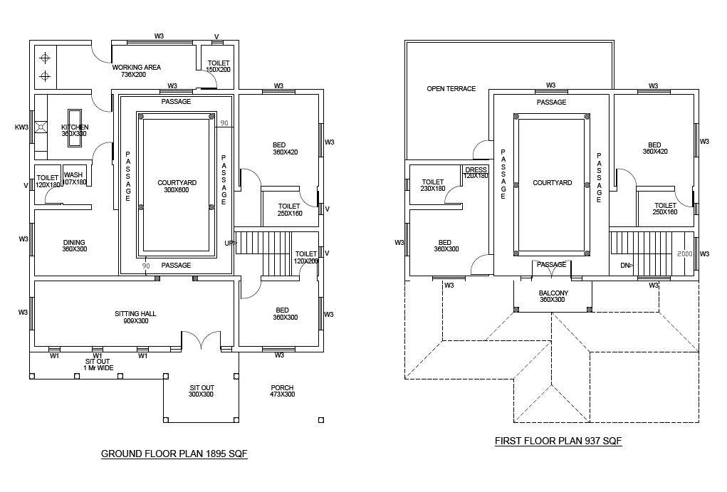 1900 SQFT House Ground Floor And First Floor Plan PDF File Cadbull - 1900 SQ FT House Plans 2 Story