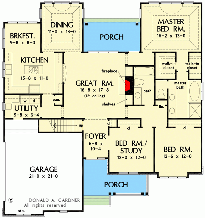 1900 Square Foot House Plan With Stone And Siding Exterior 444237GDN  - Basic 1900 SQ FT House Plans