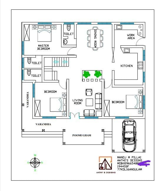 1944 Sq Ft 3BHK Traditional Style Single Floor Beautiful House And Plan  - 1944 SQ FT House Plan