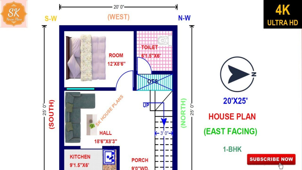 1BHK VASTU EAST FACING HOUSE PLAN 20 X 25 500 SQ FT 56 SQ YDS  - 500 SQ FT House Plans With Vastu