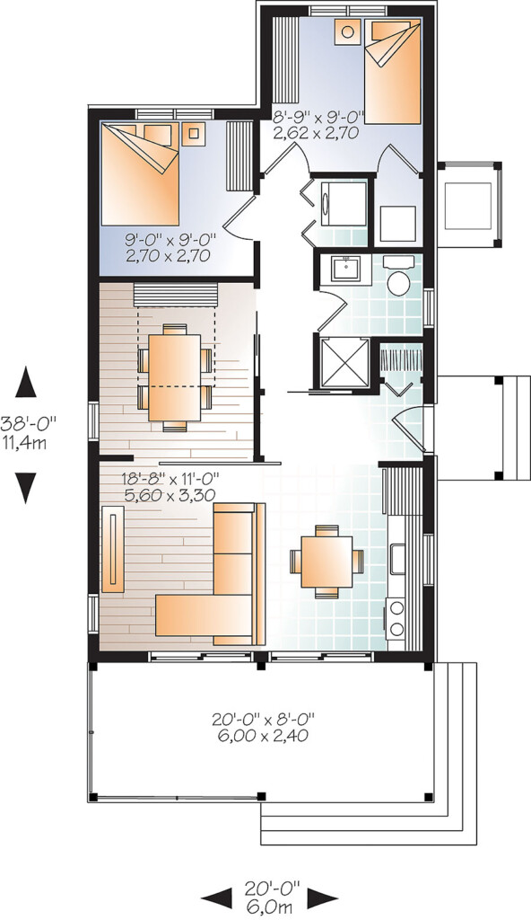 2 Bedrm 700 Sq Ft Cottage House Plan 126 1855 - 2 Bedroom House Plan 700 SQ FT