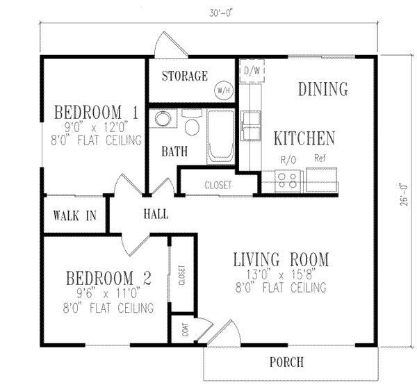 2 Bedroom 2 Bath House Plans Under 1000 Sq Ft House Plans - 2 Bedroom 2 Bath 1000 SQ FT House Plans