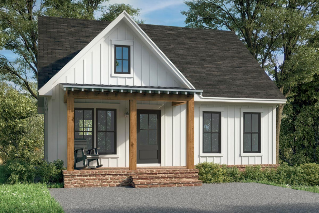 2 Bedroom Country Farmhouse Cottage Plan Under 1000 Square Feet  - House Plans Under 1000 SQ FT With Garage