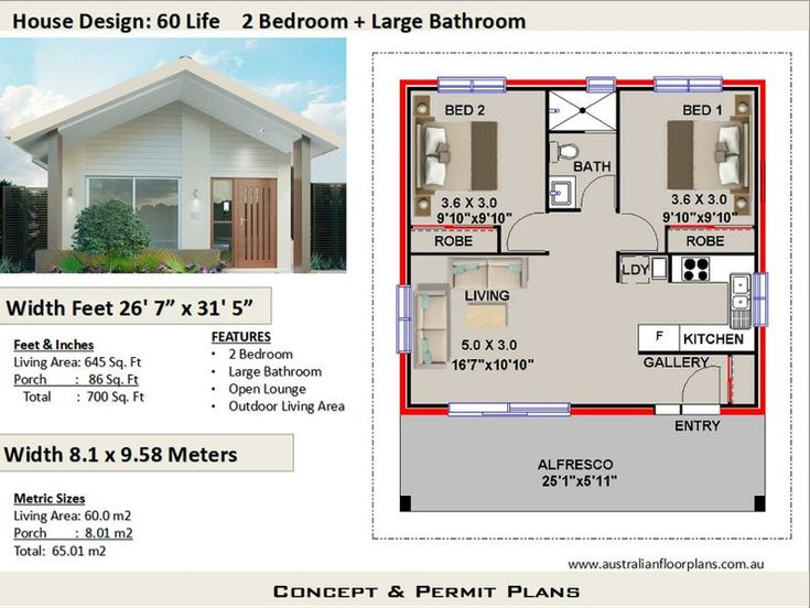 2 Bedroom House Plan 700 Sq Feet Or 65 M2 2 Small Home Design Small  - 2 Bedroom House Plan 700 SQ FT