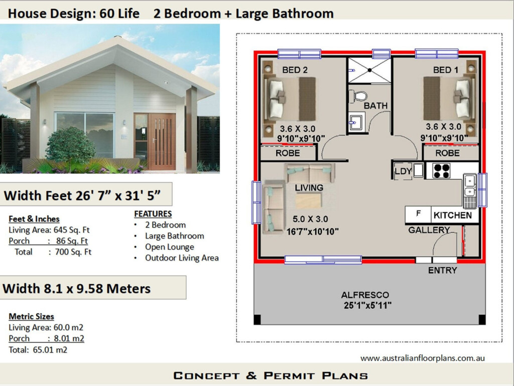 2 Bedroom House Plan 700 Sq Feet Or 65 M2 2 Small Home Etsy Australia - 2 Bedroom House Plans 700 Sq-Ft