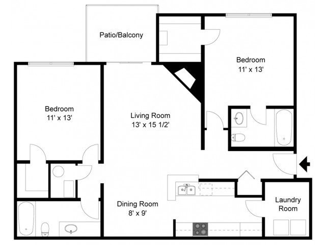 2 Bedrooms 2 Bathrooms 1000 Sq Ft 2 Bed Apartment The Summit - 2 Bedroom 2 Bath 1000 SQ FT House Plans