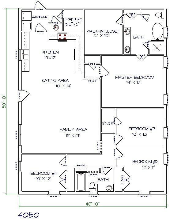 2000 Sq Ft Barndominium With 4 Beds 2 Bathes Floor Plan Metal  - 2000 SQ FT Metal House Plans