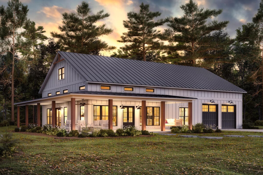 2000 Square Foot 3 Bed Barndominium Style Farmhouse With Wrap Around  - 2000 SQ FT House Plans With Wrap Around Porch