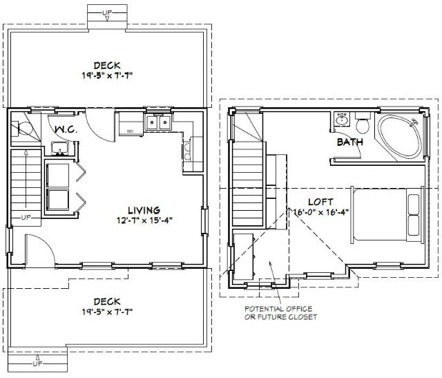 20x16 Tiny House 590 Sq Ft PDF Floor Plan SPARTANBURG SOUTH  - 590 SQ FT House Plans