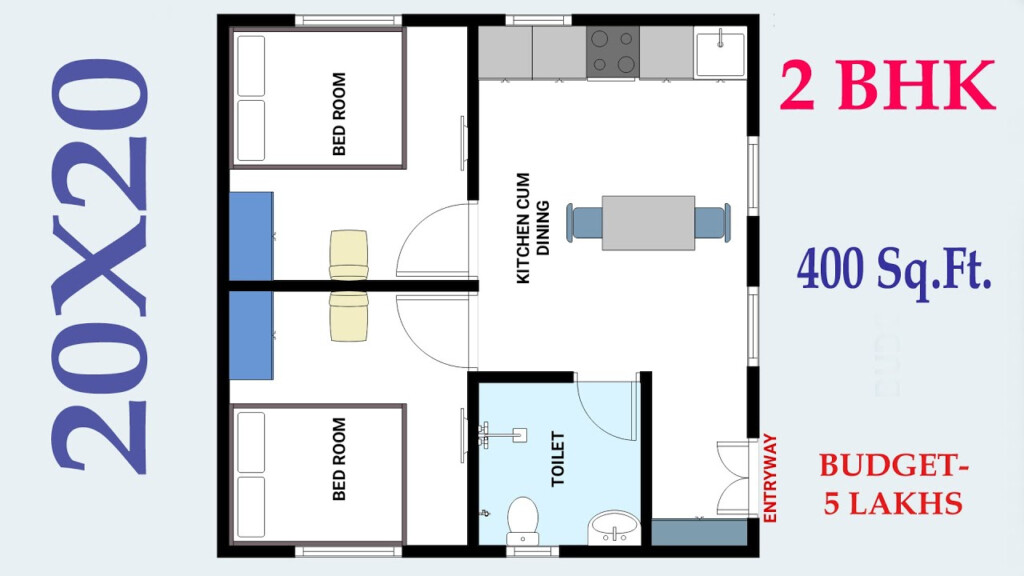 20x20 House Plan Ll 400 SQFT HOUSE PLAN Ll 2BHK HOUSE PLAN YouTube - 400 SQ FT 2Bhk House Plans