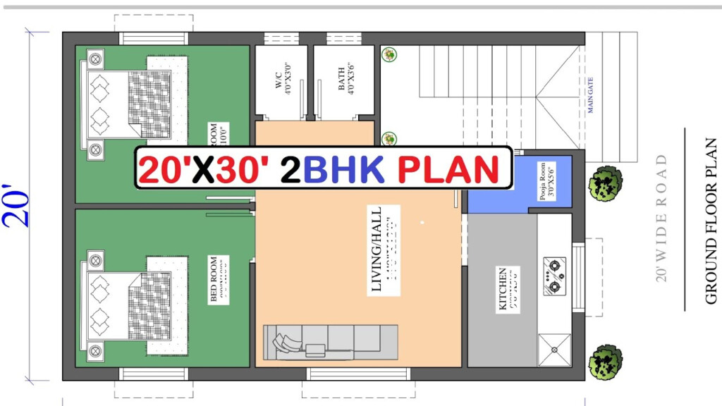 20x30 East Facing 2bhk House Plan In Vastu 600 Sqft YouTube - 600 SQ FT House Plans 2 Bedroom East Facing