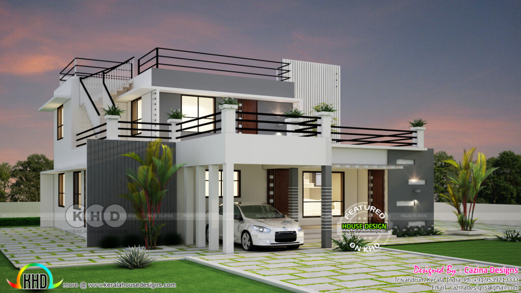 2200 Sq ft 4 Bedroom Contemporary Plan Kerala Home Design And Floor  - Modern House 2200 SQ FT House Plans