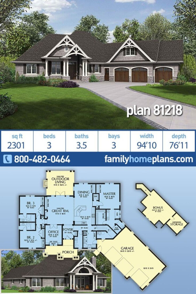 2300 SQ FT Craftsman Style House Plan With Outdoor Living Space  - 2300 SQ FT House Floor Plans Overlooking Lake