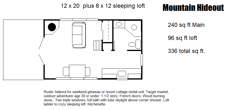 240 Sq Ft Mountain Hideout With 96 Sq Ft Loft Tiny House Floor Plan - 240 SQ FT House Plans